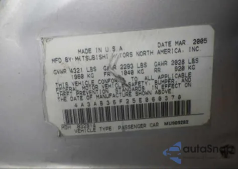 2005 Mitsubishi Galant Es/Ls Medium z USA, uszkodzony, nr VIN 4A3AB36F25E060378